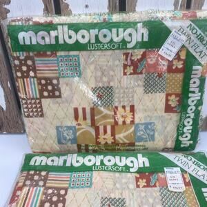 Vtg 70's Marlborough Two Twin Flat Sheets Patchwork Pattern LusterSoft New